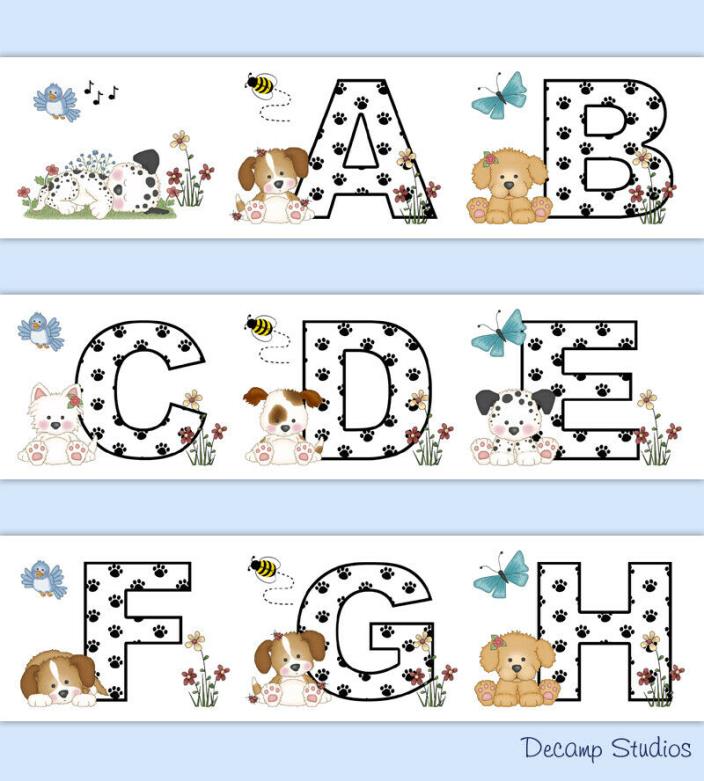 Puppy Baby Nursery Alphabet Wallpaper Border Wall Art Decals Kids Room Stickers