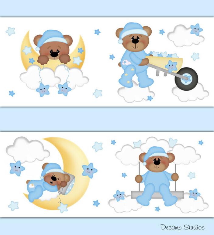 Teddy Bear Wallpaper Border Wall Decals Moon Star Cloud Boy Nursery Art Stickers