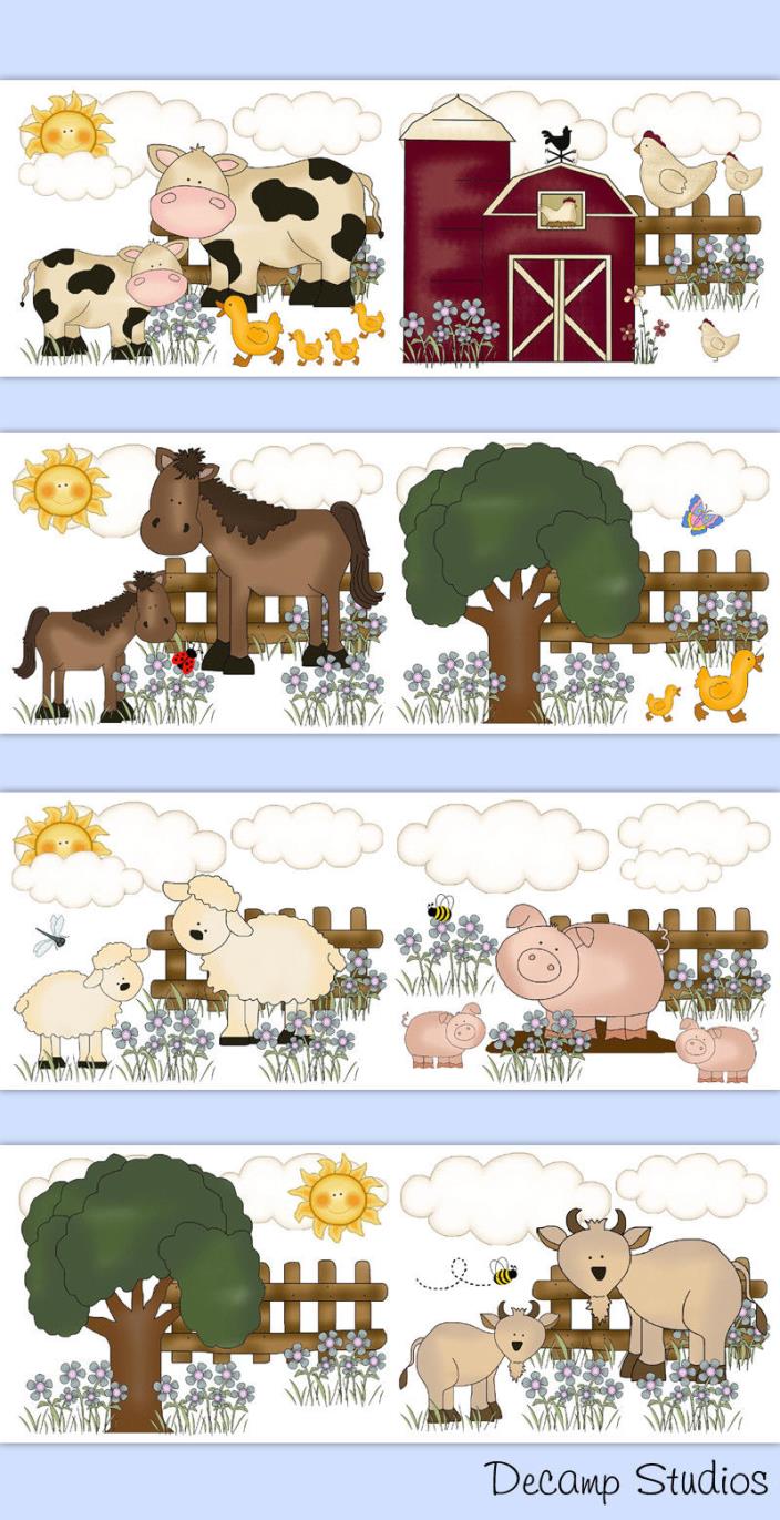 Farm Animal Baby Nursery Wallpaper Border Wall Art Decals Kids Barnyard Stickers