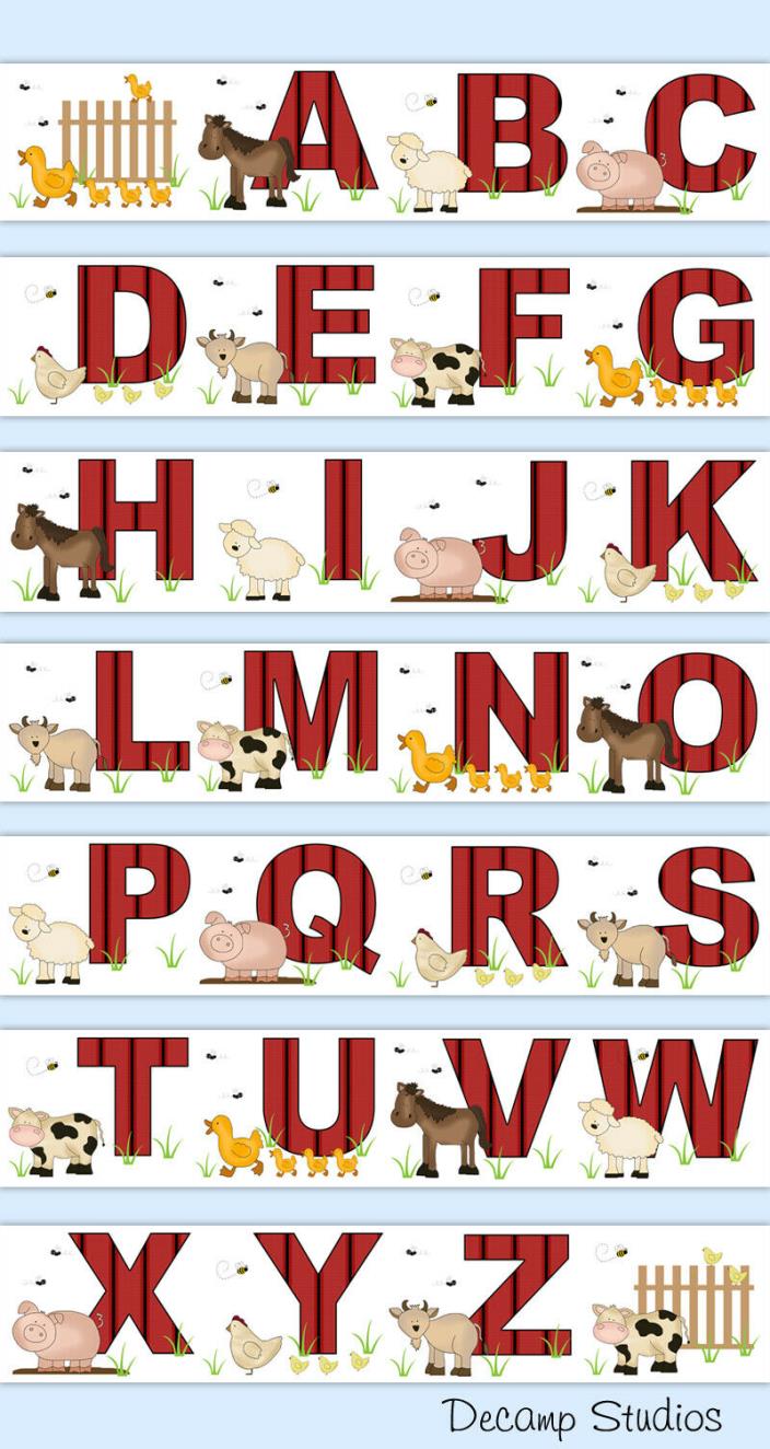 Farm Animals Alphabet Nursery Decal Wallpaper Border Wall Art Stickers Kids Room