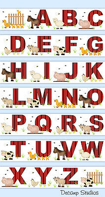 Barnyard Farm Animals Alphabet Abc Wallpaper Border Wall Art Decals Boy Nursery