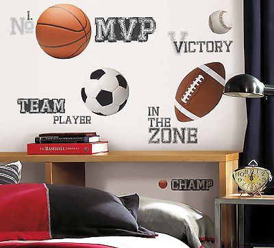 ALL STAR SPORTS 24 BiG Wall Stickers Baseball Soccer Ball Room Decor Decals RM2