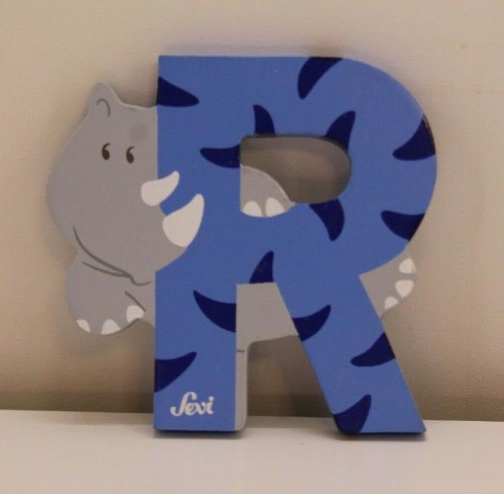 Sevi Painted Letter R for Rhino Blue Animal Wooden Crocodile Creek small