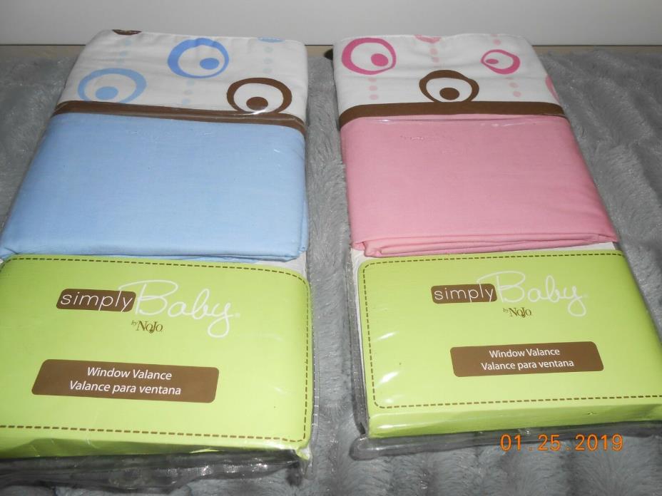 New lot 2 Simply Baby by NoJo Window Valance Pink & Blue & Brown Free Ship Twins