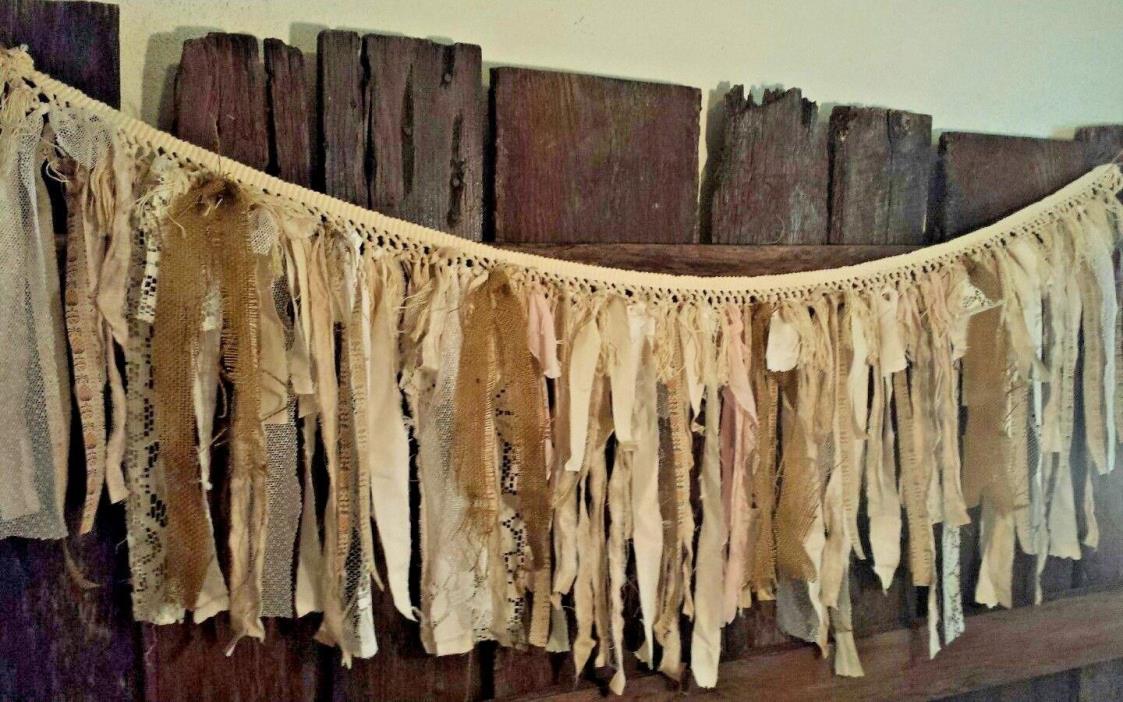 4ft D13 Lace Rags pink garland farmhouse Wedding decor burlap nursery curtain