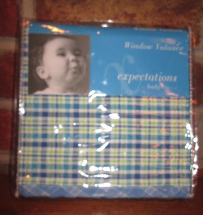 NEW EXPECTATIONS BY BABY MARTEX BLUE GREEN PLAID NURSERY WINDOW VALANCE 36 x 48