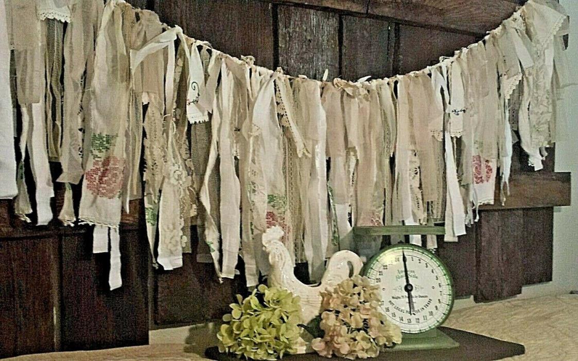 5 ft photo prop fabric garland farmhouse Wedding nursery lace vtg roses rags