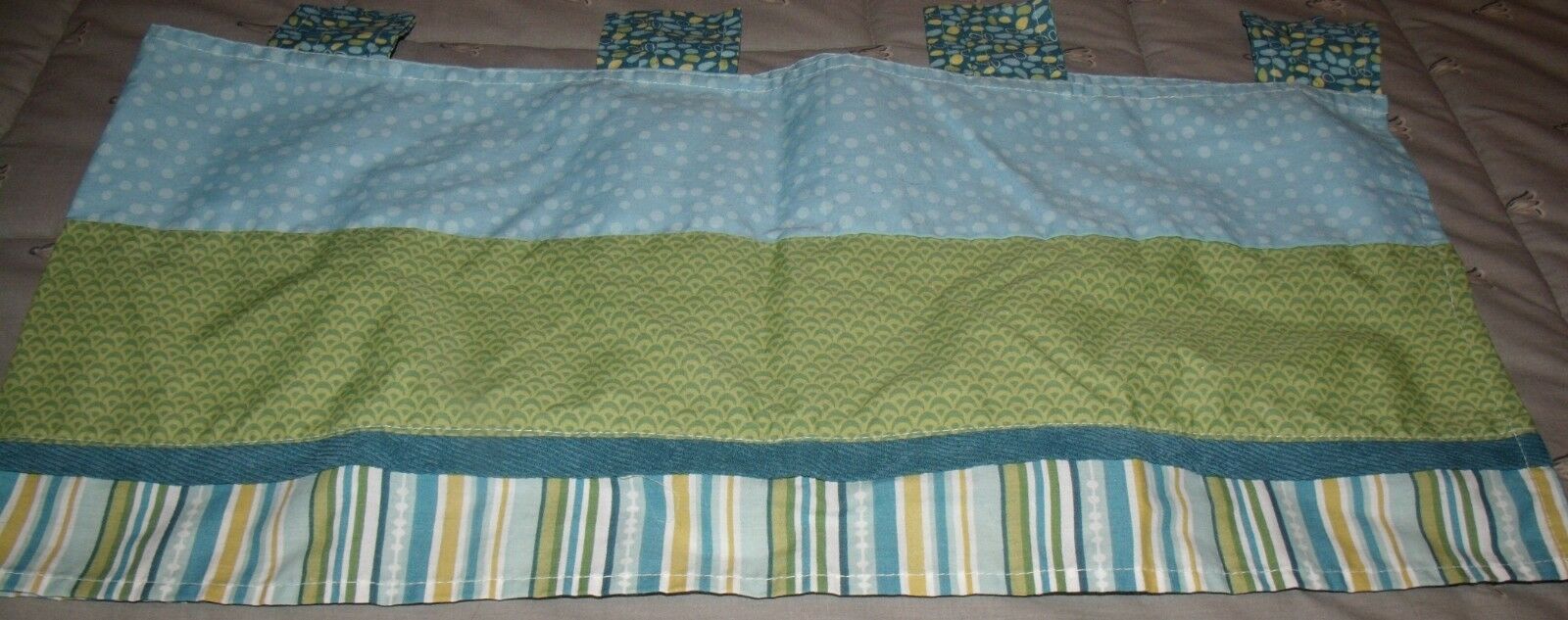 cocalo window valance blue gold green strips blue polka dots