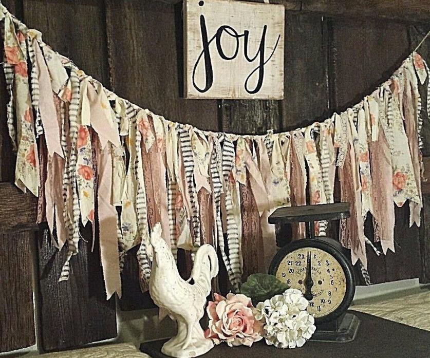 #242 Lace Rag fabric garland Shabby Wedding curtain Easter nursery spring gray