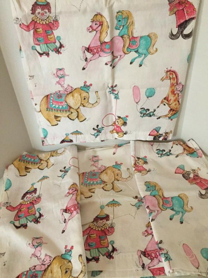 Vintage Circus Clown Animals Baby Child Curtains Homemade 4 Panels Fabric