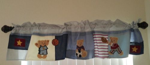 Kidsline Bear Sports Window Valance Football Soccer Basketball Star Denim Blue