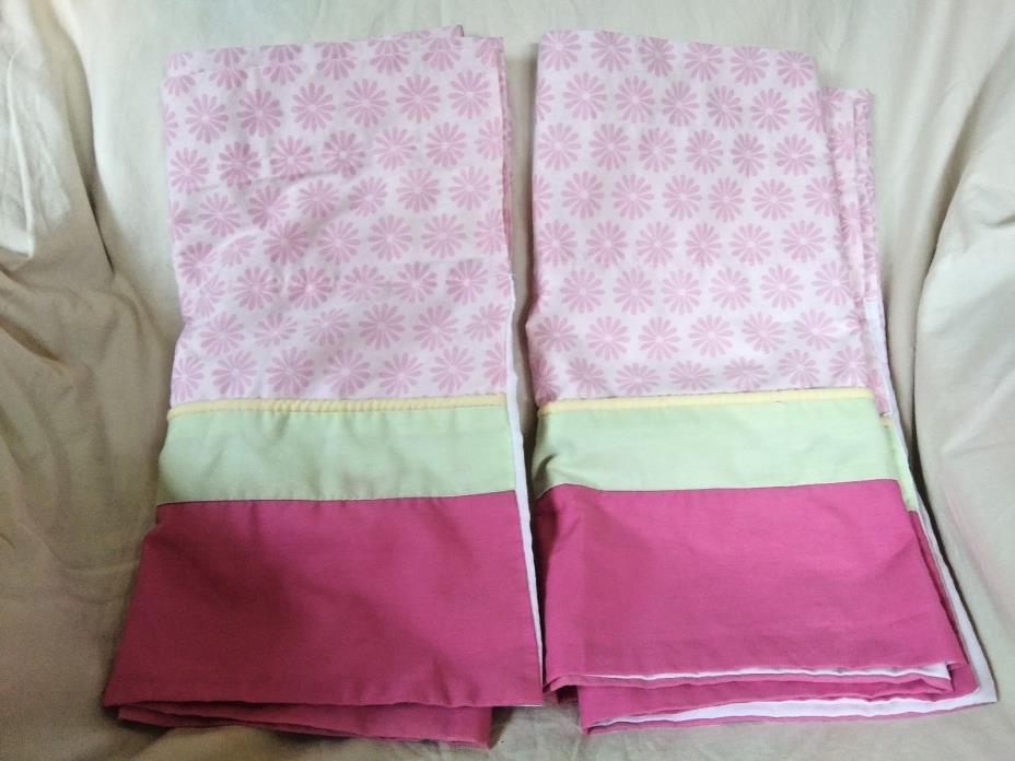 Kidsline 2 Window Valences Pink Green Yellow Daisy Flowers Floral 13.5