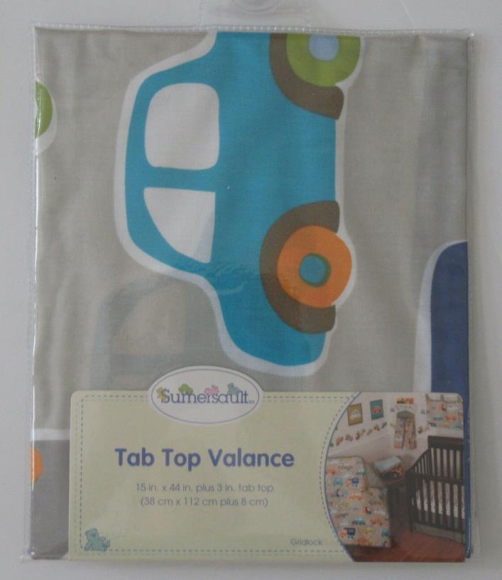 SUMERSAULT Baby Nursery Decor Tab Top Window Valance Gridlock Cars Trucks  NEW