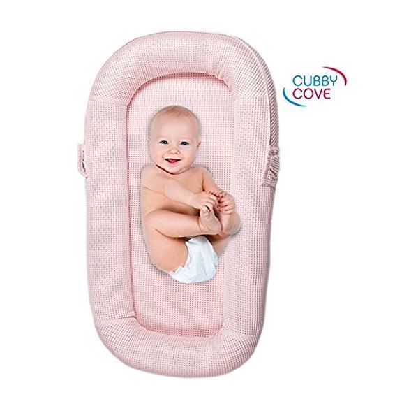 CubbyCove Baby Newborn and Infant Lounger with Canopy Portable Bassinet Pink