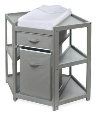 Diaper Corner Baby Changing Table with Hamper and Basket in Gray [ID 3708093]