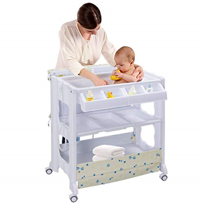 Costzon Baby Bath and Changing Table, Diaper Organizer for Infant with Tube &