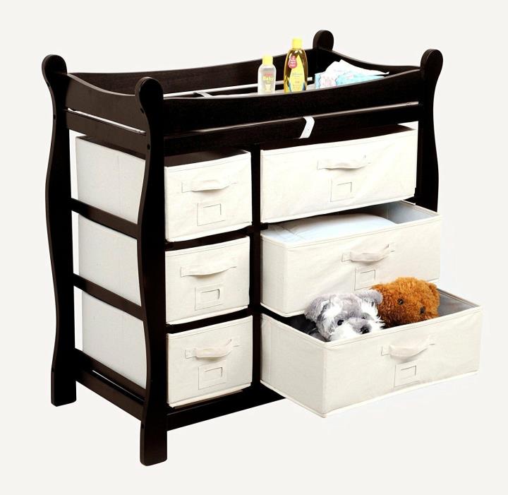 Changing Table Badger Basket Espresso Sleigh Style 6 Baskets Baby Changing Table