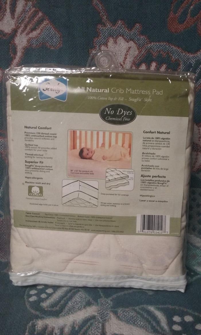 Baby Toddler Sealy All Natural 100% Cotton Crib Mattress Pad No Dyes Chemical fr
