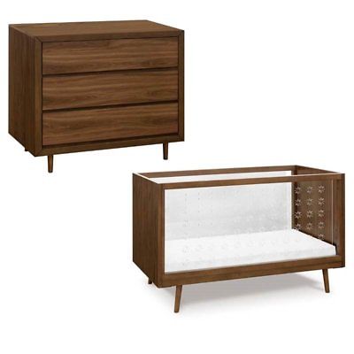 2 Piece Nursery Furniture Set with 3 Drawer Dresser and Clear 3 in 1 Crib in ...