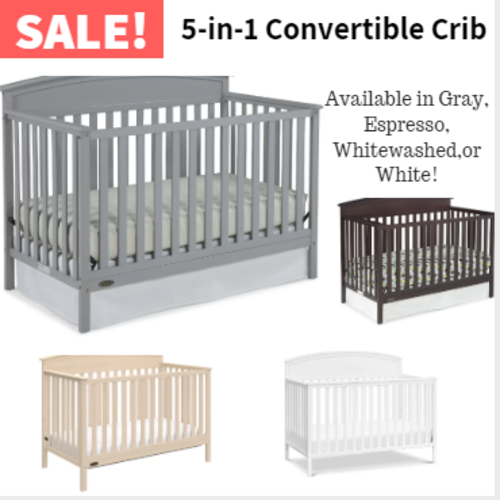 5-in-1 Convertible Crib Baby Nursery Bedroom Furniture Toddler Full Size Bed