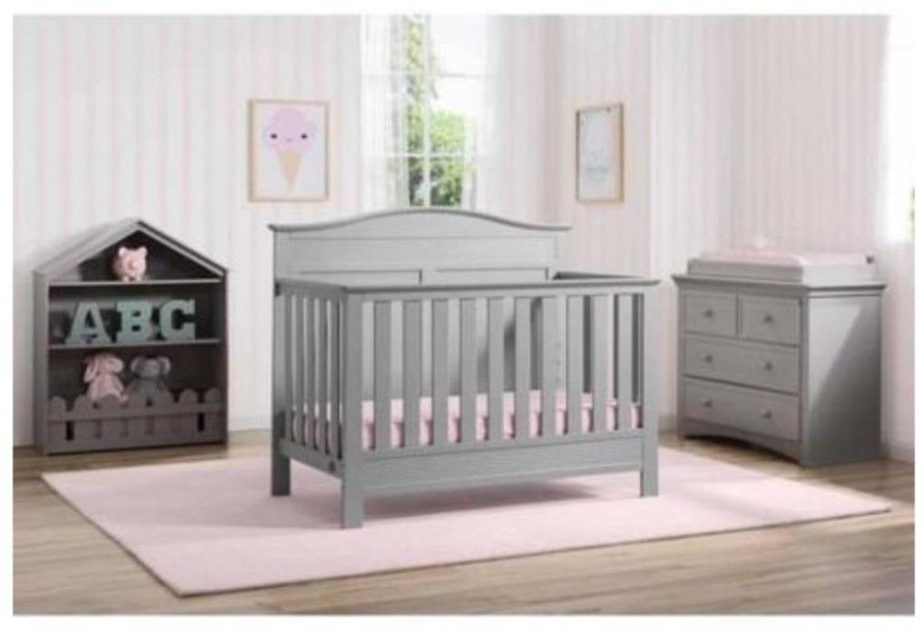 Serta Barrett 4-in-1 Convertible Crib, Gray, Brand New In Box, Full Size Crib