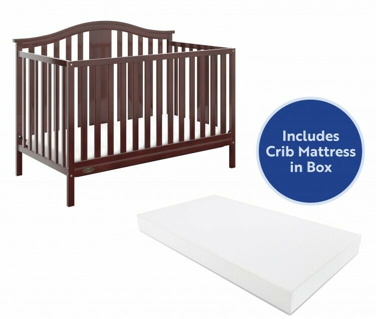 4 in 1 Baby Crib with Mattress Convertible For Nursery Bedroom, Espresso