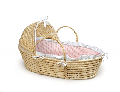 Hooded Baby Moses Basket with Liner, Sheet, and Pad