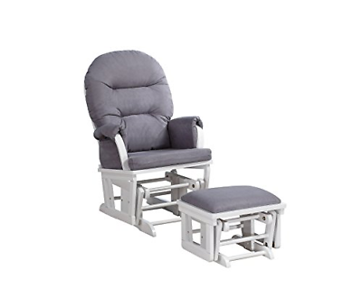 Lennox Contemporary Style Glider Chair and Ottoman Combo, White with Grey