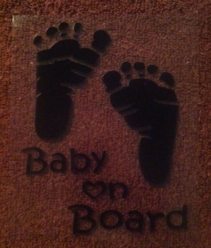 baby on board foot print indoor outdoor vinyl WINDOW sticker black & clear