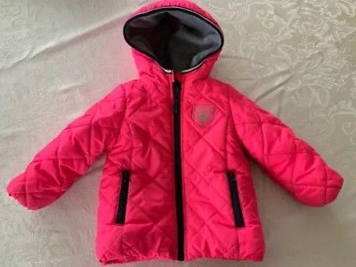 Girls OshKosh Pink Coat Navy Blue Zipper Accents Full Zip Jacket Size 18 Month