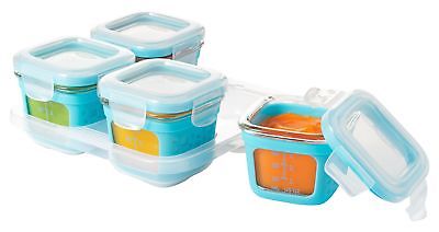 OXO Tot Glass Baby Blocks Food Storage Containers with Silicone Sleeves, Aqua...