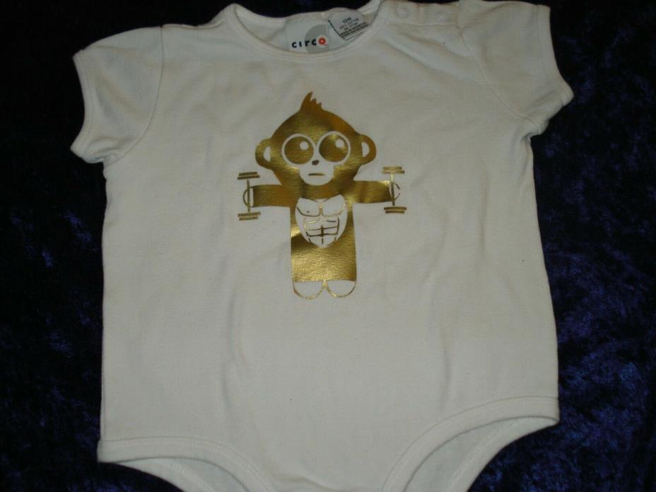 Unisex Baby One piece Workout Weightlifting Baby Monkey Gold White Cute