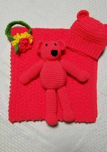 Handmade Crochet Baby Blanket/Hat/Headband/ Bear. Newborn Girl Gift Set. Present