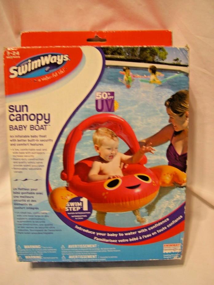 Swimways Baby Boat float Sun Canopy orange/red crab AGES 9-24 MOS w/50+ UV prot