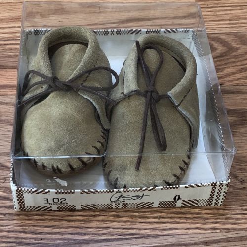 Vintage Leather Indian Maid Baby Moccasins W/ Fringe Taos New NIB Size 0