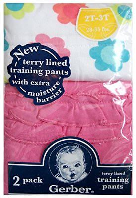 Gerber 2-Pack Terry Lined Training Pants size 2T - 3T Pink Ruffles White Floral