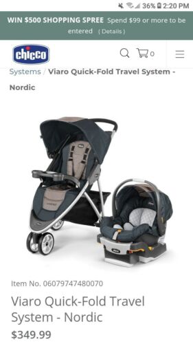 Chicco Viaro Travel System Stroller w/  Car Seat in Nordic NEW