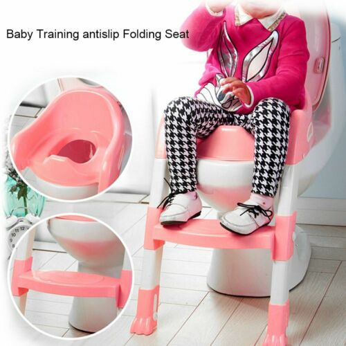 Kid Training Toilet Potty Trainer Seat Chair Toddler W/Ladder Step Up Stool Pink