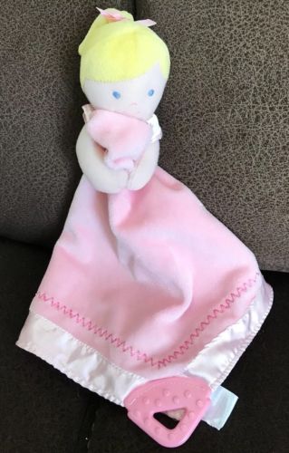 Prestige Pink Doll Blonde Security Blanket Satin Lovey Satin Trim Teether EUC