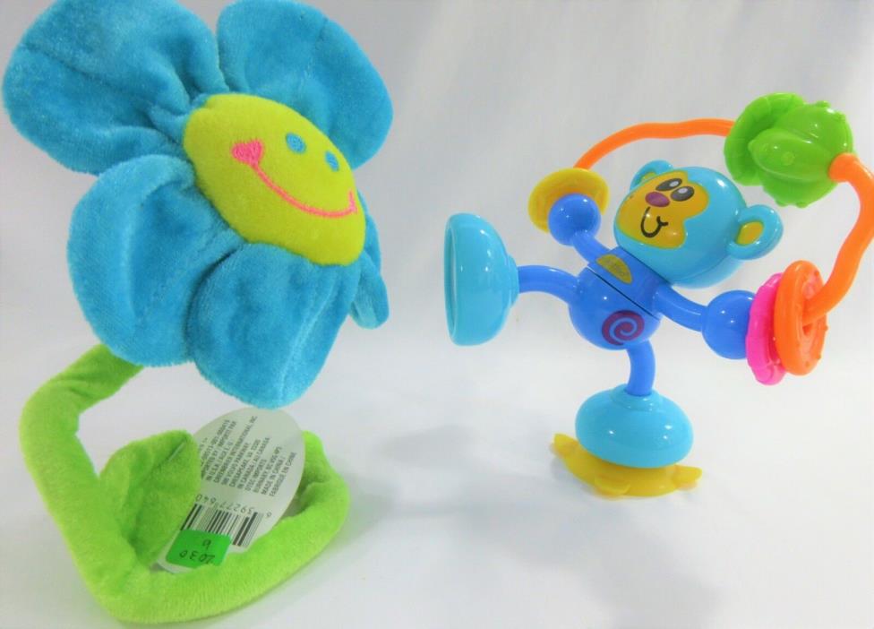 Infantino Fuzzy Friends Crib Toy Baby Rattle Stick & Spin  Monkey Mirror