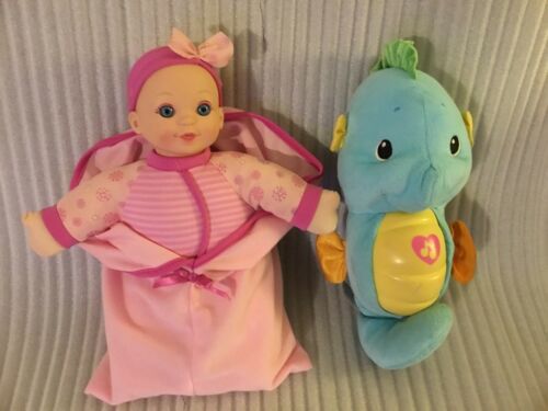 Fisher Price Lullaby Seahorse & New Adventure Baby Doll W/Blanket Plush Lot Of 2