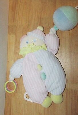 Kids Gifts Clown bear hat ball plush pink blue striped musical hanging crib toy