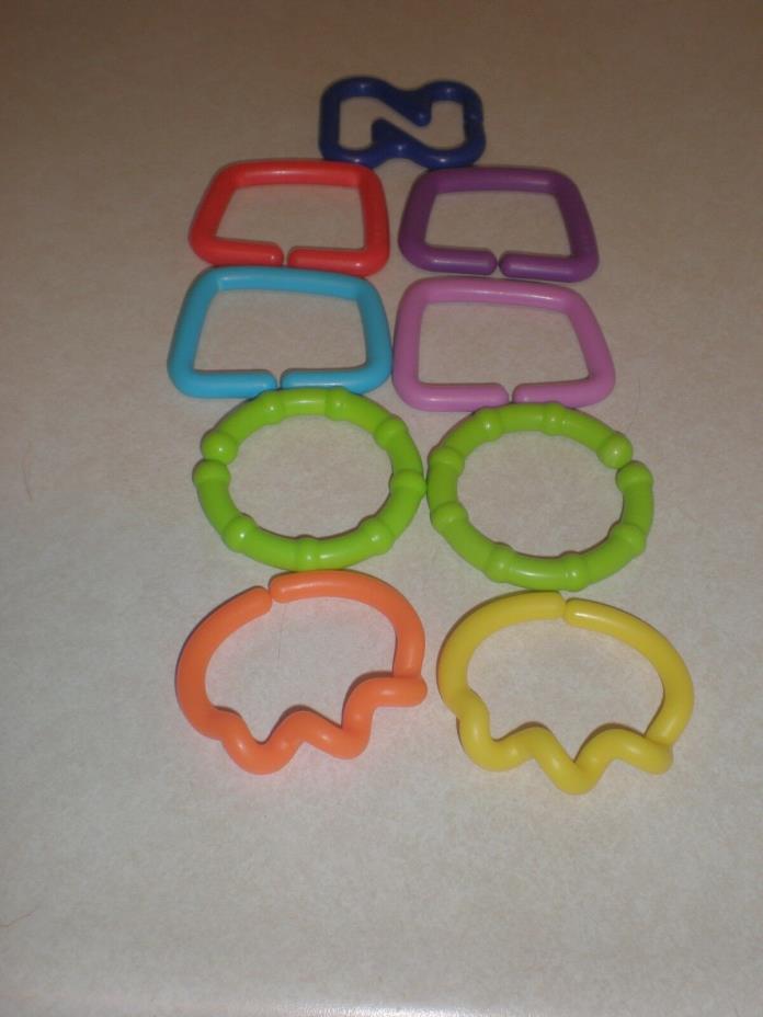 Lot of 9 Clips for Rattles and Clip on Toys for Strollers and Cribs