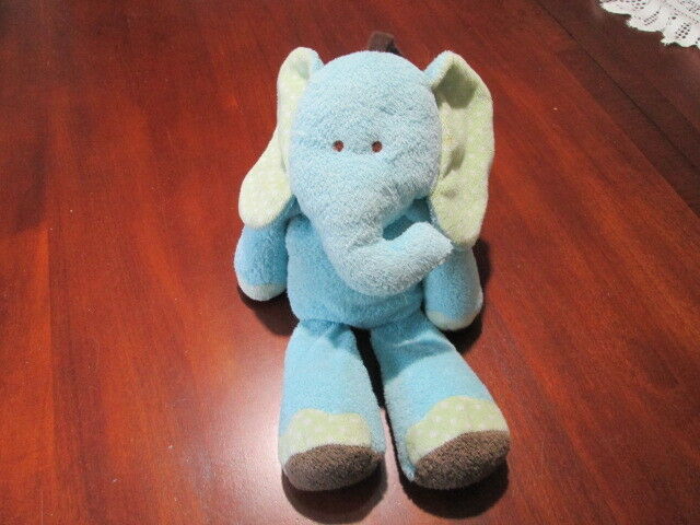 Carters Just One Year Blue Green Brown Plush Musical Elephant Crib Pull Toy