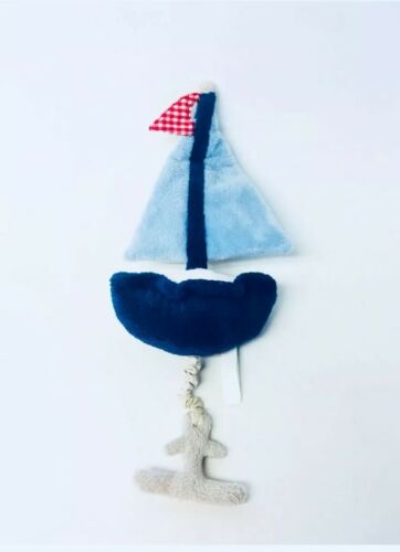 Pottery Barn Kids PBK Nautical SailBoat Baby Crib Musical Pull Sail Boat Plush