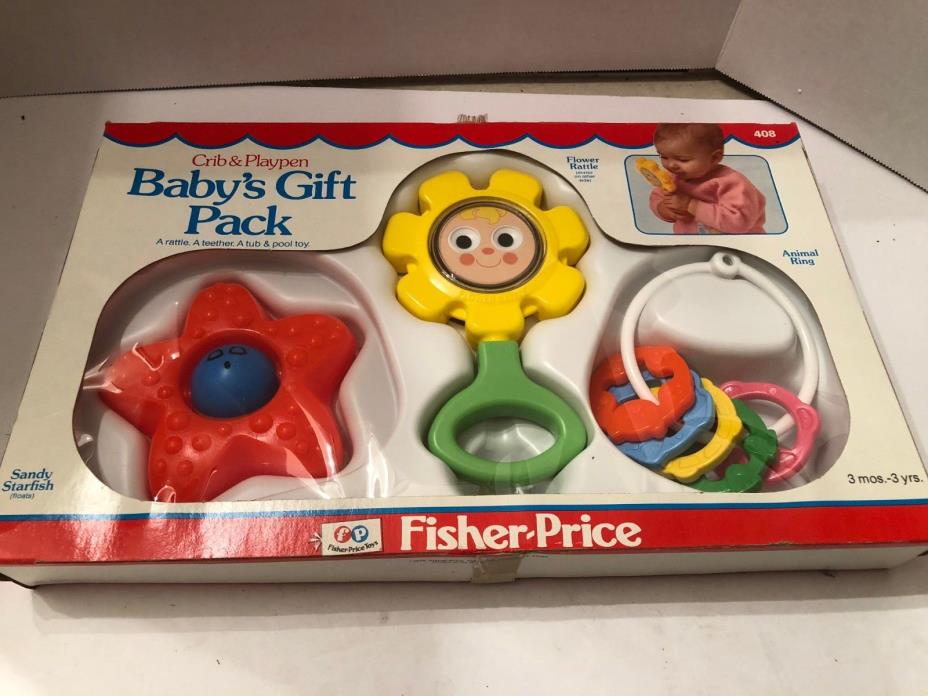 NEW IN BOX 1978 FISHER PRICE CRIB PLAYPEN BABY'S GIFT PACK FLOWER RATTLE # 408