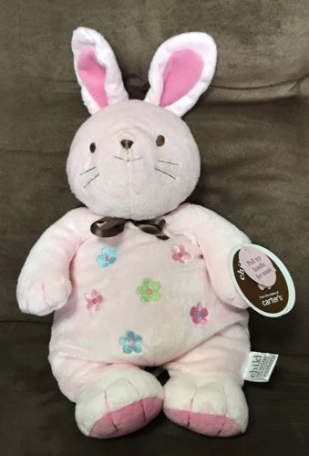 Child of Mine by Carter's Pink Bunny Rabbit Flowers Musical Crib Pull Toy w/ Tag