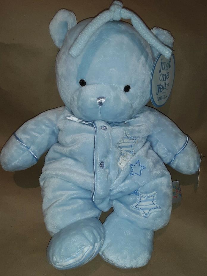 Carters Just One Year Blue Plush Teddy Bear Musical Crib Pull Toy