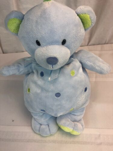 Carters Just One Year Blue Green Plush Puppy Dog Spots Musical Crib Pull Toy