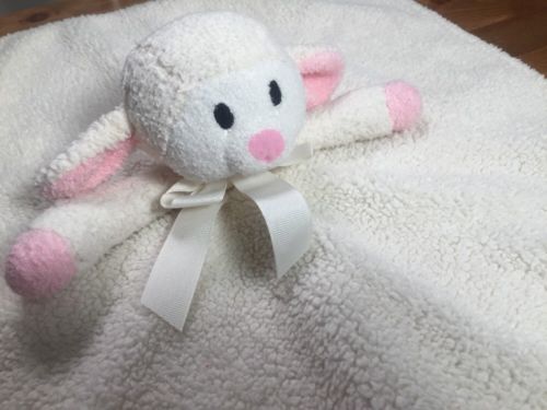 Piccolo Bambino White And Pink Sheep Baby Blanket Plush Lovey Security